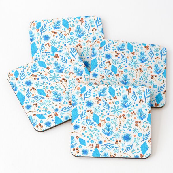 Item preview, Blue Leafy Brown Berries on White Background Christmas Wrapping Paper designed and sold by MazingPatterns.