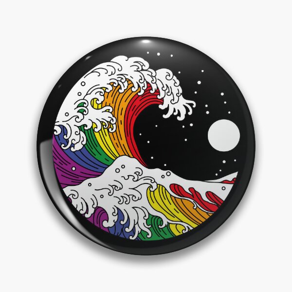 Aperçu de l'œuvre Drapeau arc-en-ciel de la fierté LGBTQ+ de la Grande Vague de Kanagawa créée et vendue par Queer Pride Shop.