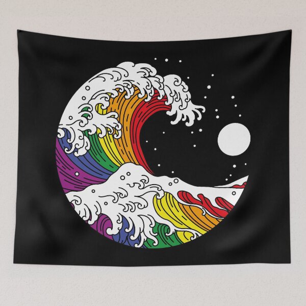 Item preview, Great Wave of Kanagawa LGBTQ+ Pride Rainbow Flag designed and sold by Queer Pride Shop.