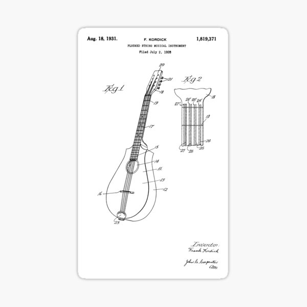"Patent Of A Plucked String Instrument F. Kordick August 18, 1931