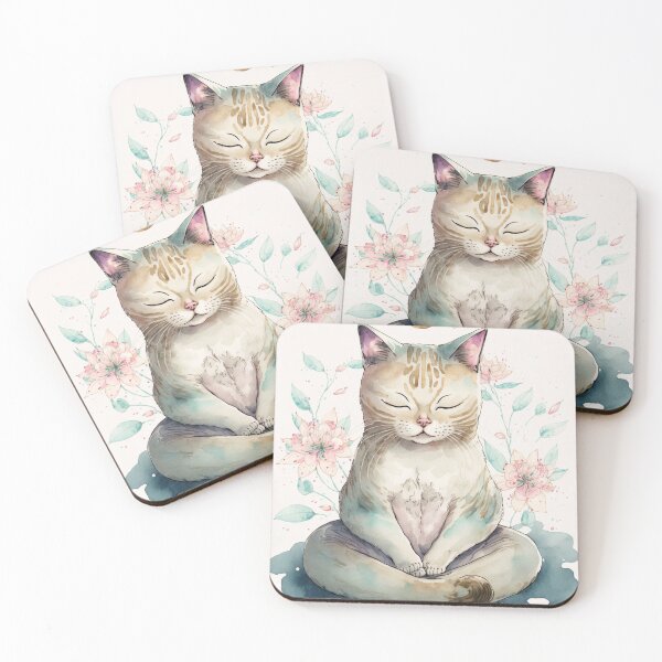 Item preview, Meditating cat in lotus watercolor 18 designed and sold by printiesart.