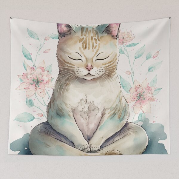Item preview, Meditating cat in lotus watercolor 18 designed and sold by printiesart.