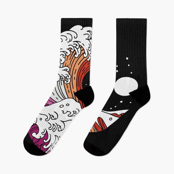 Item preview, Great Wave of Kanagawa Lesbian Pride Flag WlW designed and sold by Queer Pride Shop.
