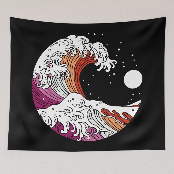 Item preview, Great Wave of Kanagawa Lesbian Pride Flag WlW designed and sold by Queer Pride Shop.