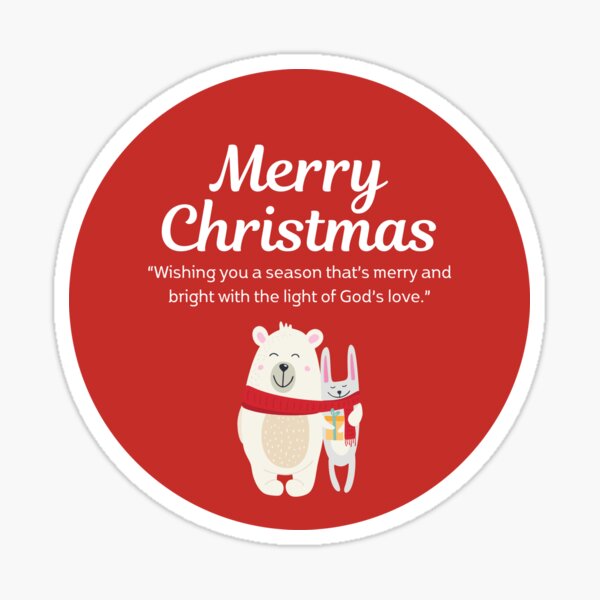 Round Merry Christmas Sticker with Cute Bear Design - XOXOKristen