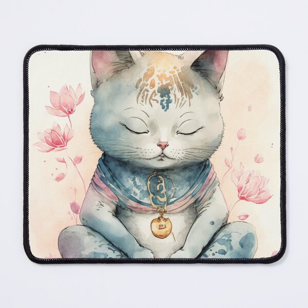 Item preview, Meditating cat in lotus watercolor 19 designed and sold by printiesart.