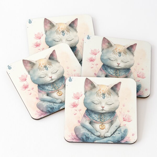 Item preview, Meditating cat in lotus watercolor 19 designed and sold by printiesart.