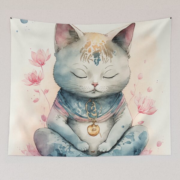 Item preview, Meditating cat in lotus watercolor 19 designed and sold by printiesart.