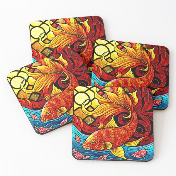 Item preview, Stained Glass Art: Golden and Red Koi Fish designed and sold by factory88.