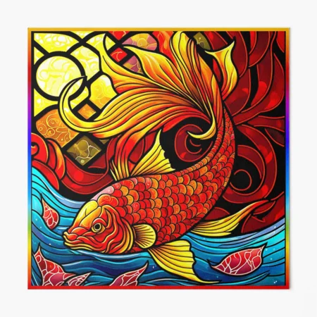 Stained Glass Art: Golden and Red Koi Fish