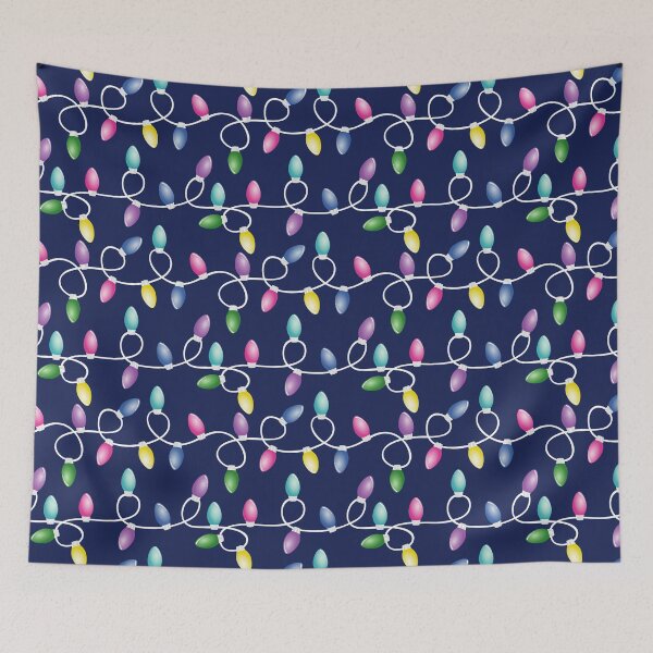 Item preview, Christmas Lights Pattern On Blue Background - Tree Lights designed and sold by Ayesha Saleem.