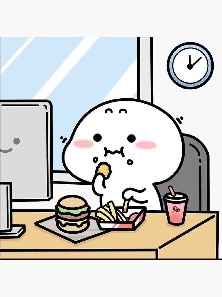 "Lovely Pentol Eating While Working At Office" Sticker for Sale by