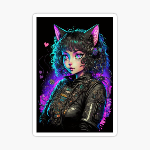 Cyberpunk Cat Girl Sticker For Sale By Jjcat13 Redbubble