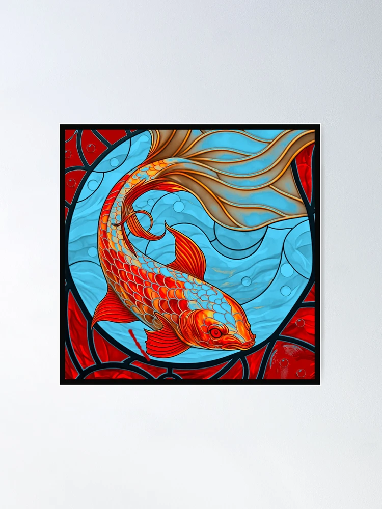 stained-glass-art-red-koi-fish-in-blue-water-poster-for-sale-by-factory88-redbubble