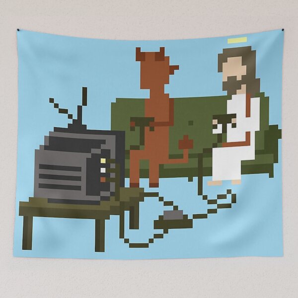 Item preview, Jesus And Devil Playing Video Games Pixel designed and sold by Sylvia-juan.