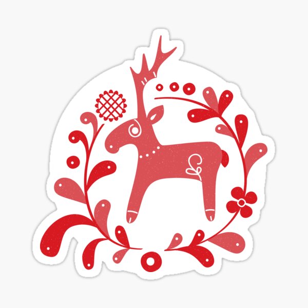 Hungarian Folk Art Deer with Floral Motif | Red Sticker