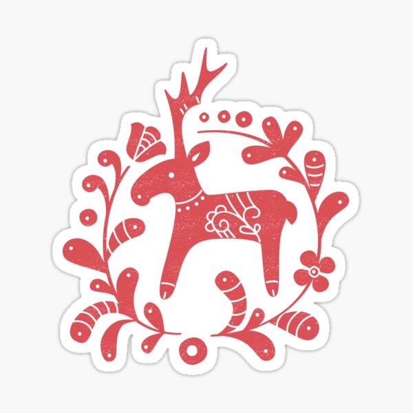 Red Deer Hungarian Folk Motif with Flowers Sticker