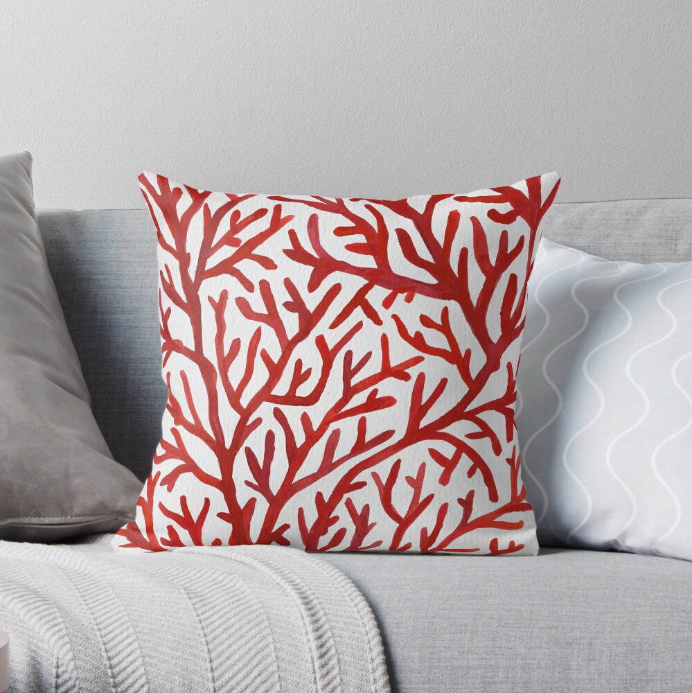 Red Coral Throw Pillow By Catcoq Redbubble
