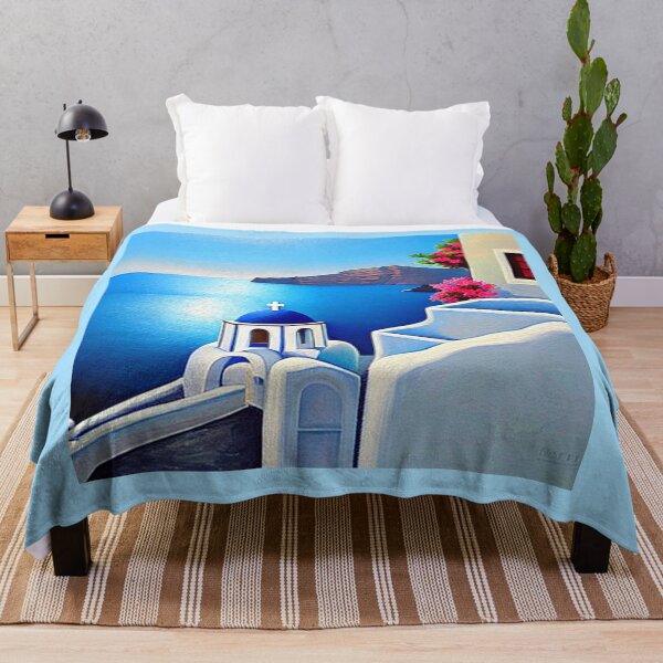 Item preview, Santorini Houses - Painting 1 - Throw Pillows and Prints. designed and sold by ScatterHub.