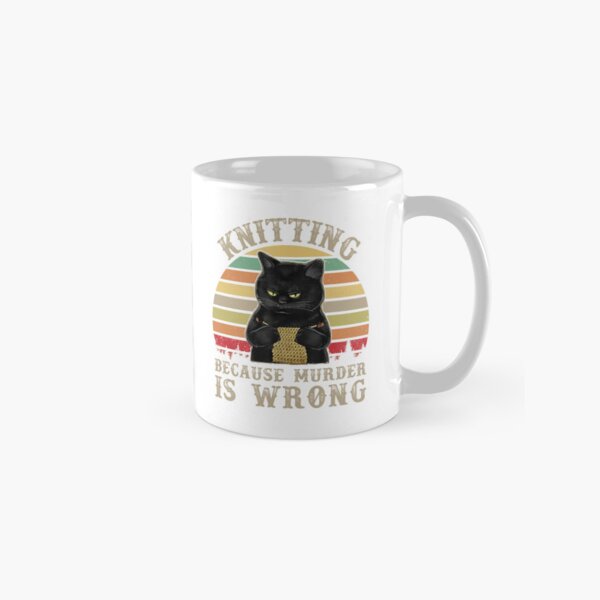 Item preview, Knitting Because Murder Is Wrong Black Cat Knitter Crocheter Vintage Retro Sunset designed and sold by Unicorny-Design.