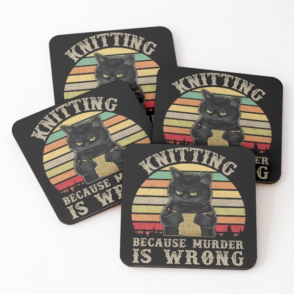 Item preview, Knitting Because Murder Is Wrong Black Cat Knitter Crocheter Vintage Retro Sunset designed and sold by Unicorny-Design.