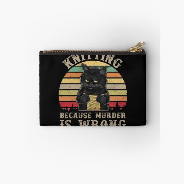 Item preview, Knitting Because Murder Is Wrong Black Cat Knitter Crocheter Vintage Retro Sunset designed and sold by Unicorny-Design.
