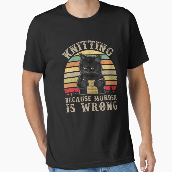 Item preview, Knitting Because Murder Is Wrong Black Cat Knitter Crocheter Vintage Retro Sunset designed and sold by Unicorny-Design.
