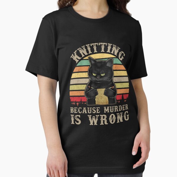 Item preview, Knitting Because Murder Is Wrong Black Cat Knitter Crocheter Vintage Retro Sunset designed and sold by Unicorny-Design.