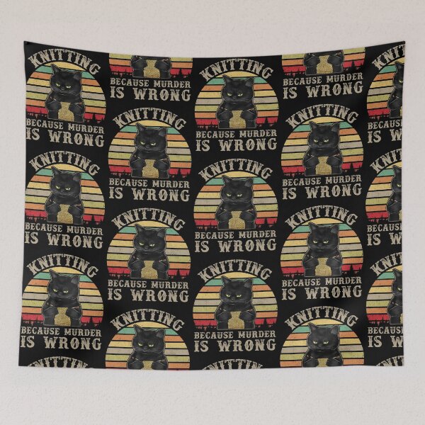 Item preview, Knitting Because Murder Is Wrong Black Cat Knitter Crocheter Vintage Retro Sunset designed and sold by Unicorny-Design.