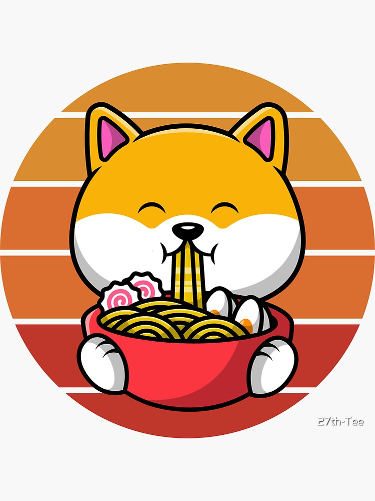 "Sunset Kawaii Cute Shiba Inu Dog Eating Ramen Noodle " Sticker for ...