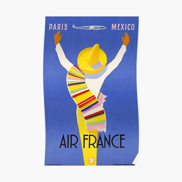 1954 Air France Paris To Mexico Travel Poster Poster