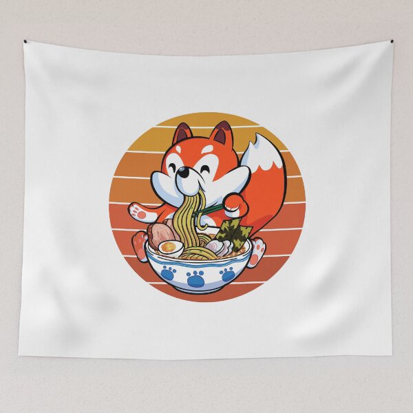 Item preview, Sunset Kawaii Cute Fox Dog Eating Ramen Noodle  designed and sold by 27th-Tee.