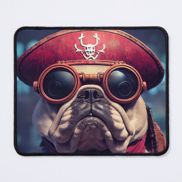Item preview, Portrait of funny Bulldog dog dressed up with pirate hat designed and sold by MimozaStudio.