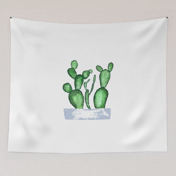 Item preview, Green cactus branch white pot watercolor sketch  designed and sold by Yana Mustafina | Boho Soulful Designs.