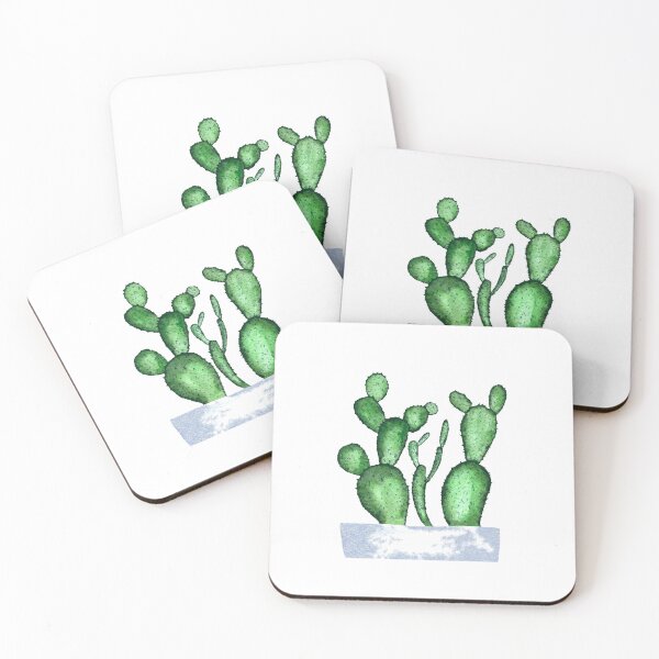 Item preview, Green cactus branch white pot watercolor sketch  designed and sold by Yana Mustafina | Boho Soulful Designs.