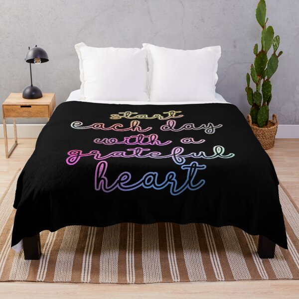 Item preview, Start Each Day With A Grateful Heart Black Brush Calligraphy Gradient Spectrum Typography Inspirational Quote designed and sold by Cawaiico.