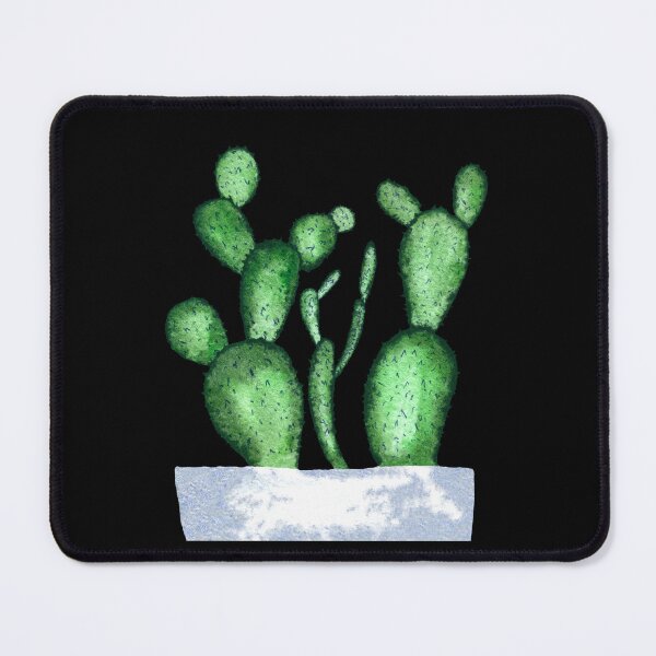 Item preview, Green cactus branch white pot watercolor sketch black designed and sold by Yana Mustafina | Boho Soulful Designs.