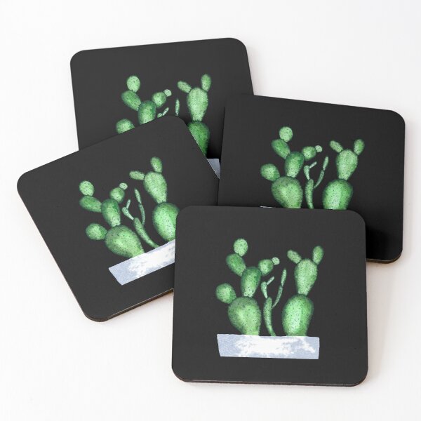 Item preview, Green cactus branch white pot watercolor sketch black designed and sold by Yana Mustafina | Boho Soulful Designs.