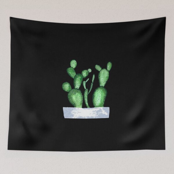 Item preview, Green cactus branch white pot watercolor sketch black designed and sold by Yana Mustafina | Boho Soulful Designs.