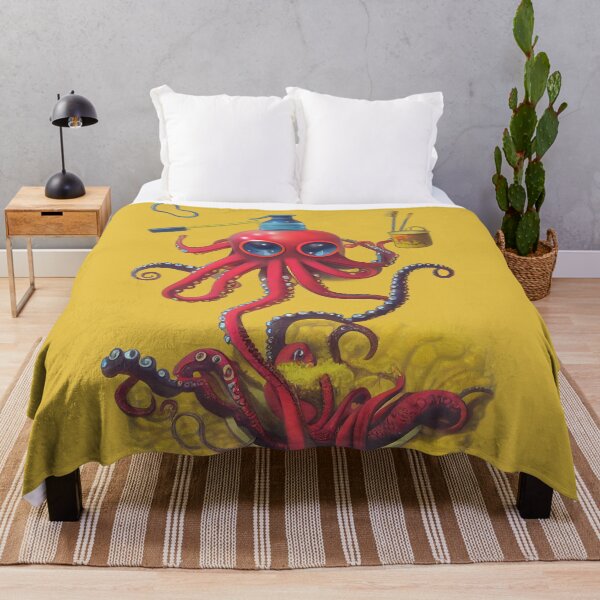 Item preview, Red octopus cleans up, yellow background designed and sold by Rebelka.