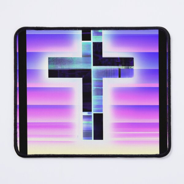Item preview, Cross with synthwave looking sky in the background designed and sold by SJG-digital.