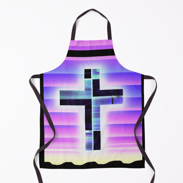 Item preview, Cross with synthwave looking sky in the background designed and sold by SJG-digital.