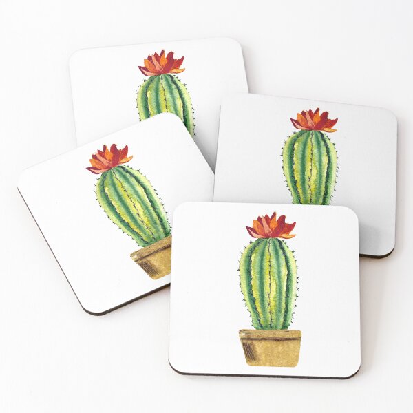 Item preview, Cactus green brown pot a watercolor sketch designed and sold by Yana Mustafina | Boho Soulful Designs.