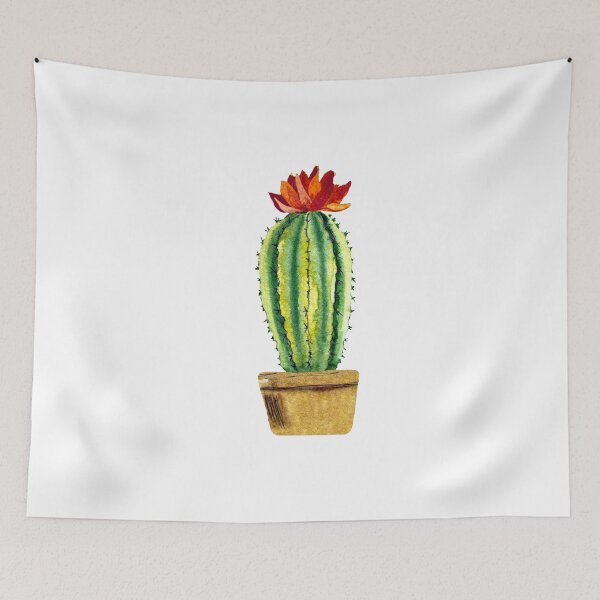 Item preview, Cactus green brown pot a watercolor sketch designed and sold by Yana Mustafina | Boho Soulful Designs.