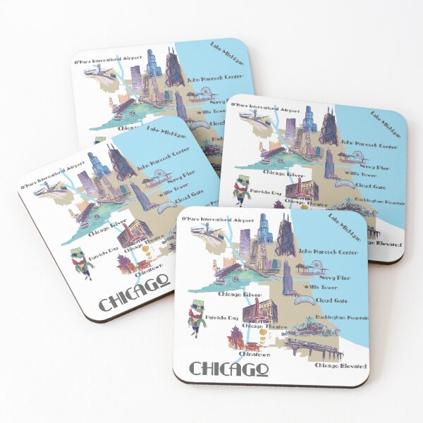 Item preview, Chicago Michigan map with attractions designed and sold by artshop77.