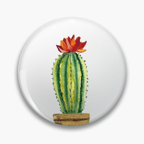 Item preview, Cactus green brown pot a watercolor sketch designed and sold by Yana Mustafina | Boho Soulful Designs.
