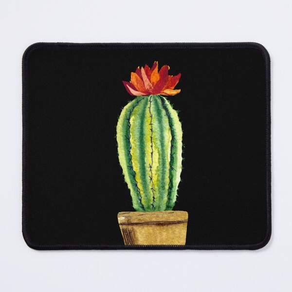 Item preview, Cactus green brown pot a watercolor sketch black designed and sold by Yana Mustafina | Boho Soulful Designs.