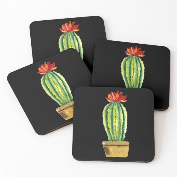 Item preview, Cactus green brown pot a watercolor sketch black designed and sold by Yana Mustafina | Boho Soulful Designs.