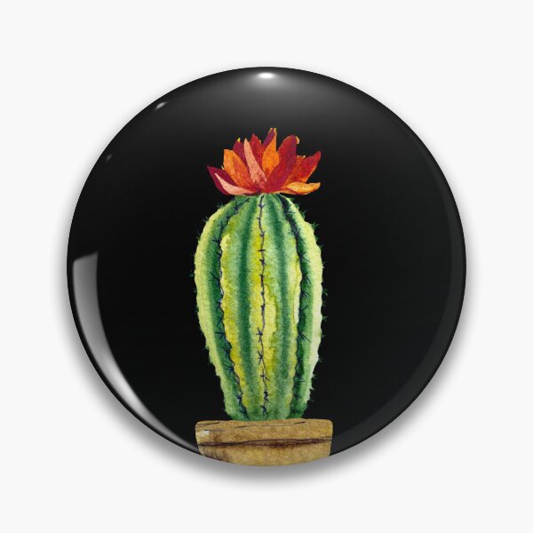 Item preview, Cactus green brown pot a watercolor sketch black designed and sold by Yana Mustafina | Boho Soulful Designs.