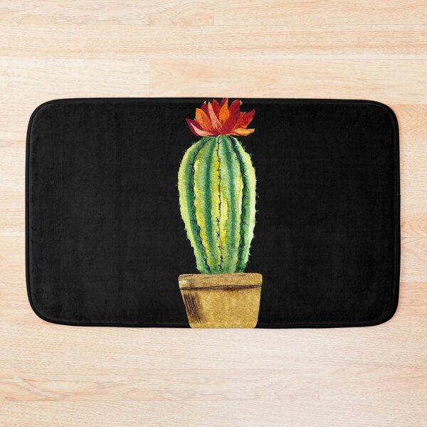 Item preview, Cactus green brown pot a watercolor sketch black designed and sold by Yana Mustafina | Boho Soulful Designs.